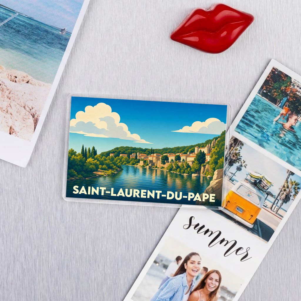 Magnet souvenir de la ville de Saint-Laurent-du-Pape avec une illustration stylisée.