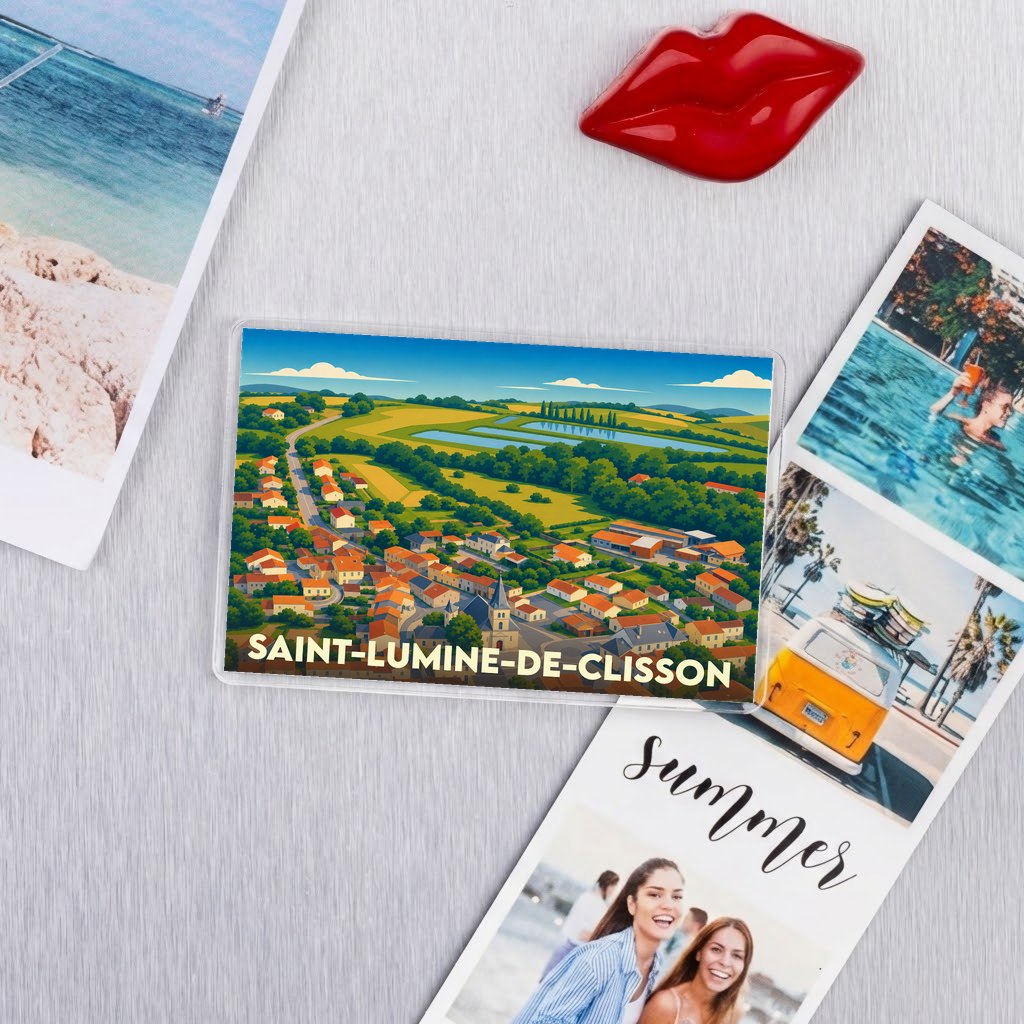 Magnet souvenir de la ville de Saint-Lumine-de-Clisson avec une illustration stylisée.
