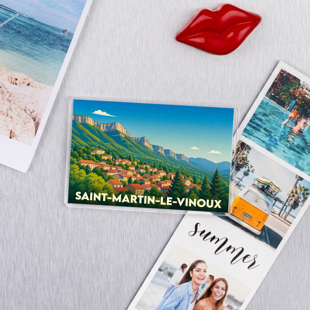 Magnet souvenir de la ville de Saint-Martin-le-Vinoux avec une illustration de style vintage.