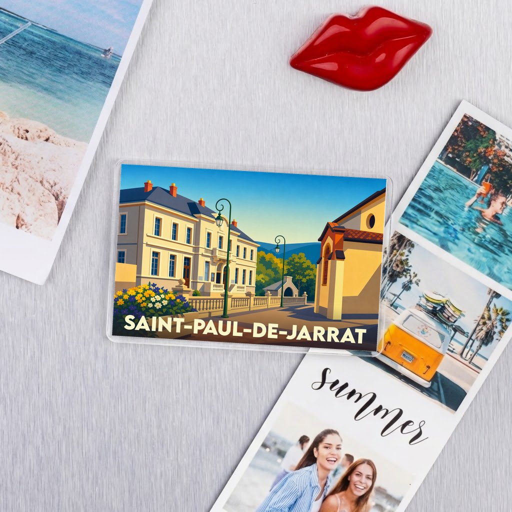 Magnet souvenir de la ville de Saint-Paul-de-Jarrat avec une illustration stylisée.