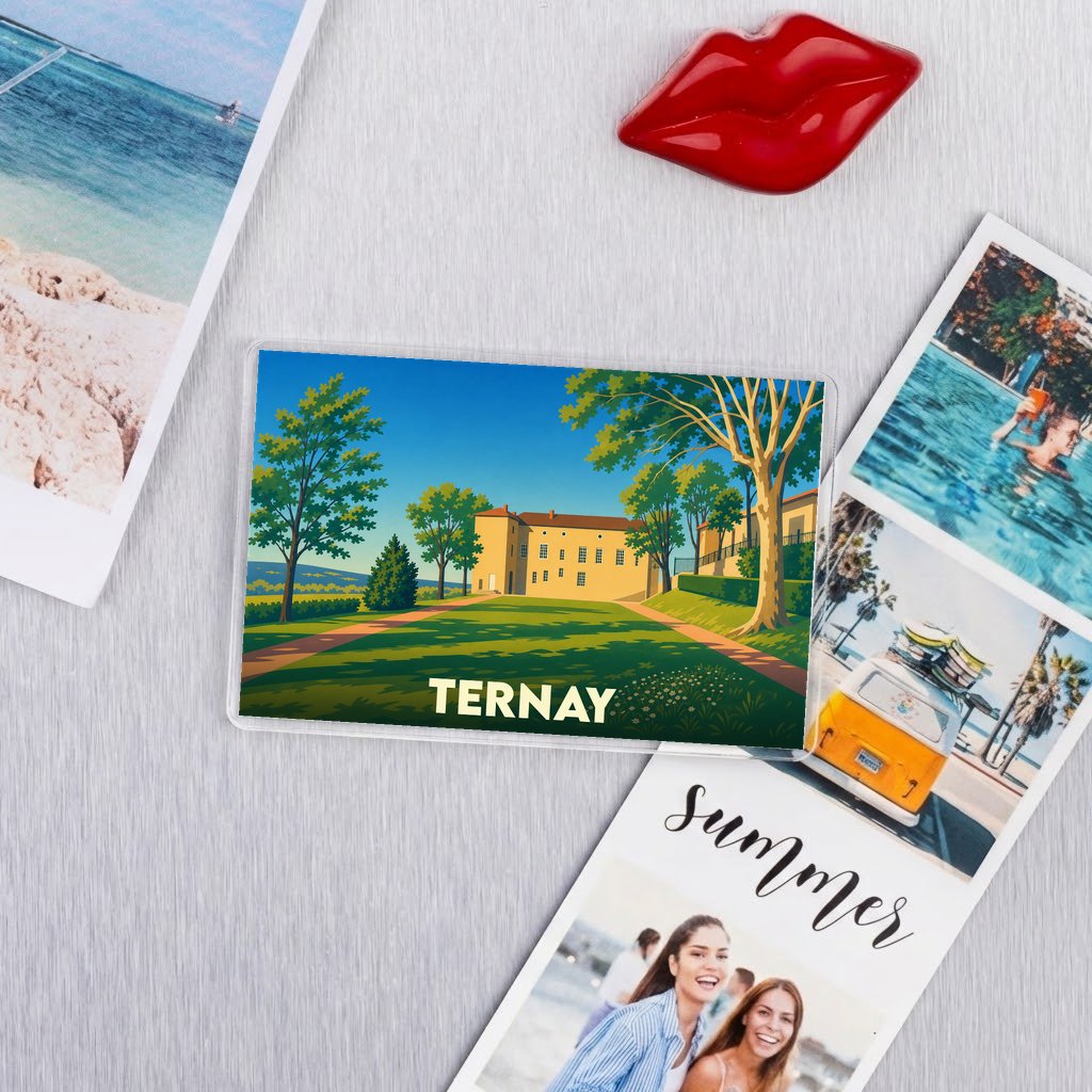 Magnet souvenir de la ville de Ternay avec une illustration stylisée.