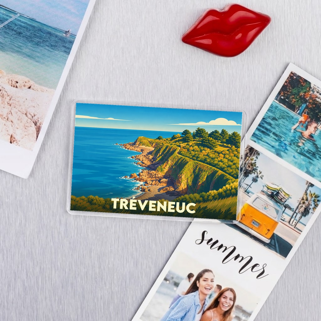 Magnet souvenir de la ville de Tréveneuc avec une illustration stylisée de son littoral escarpé.