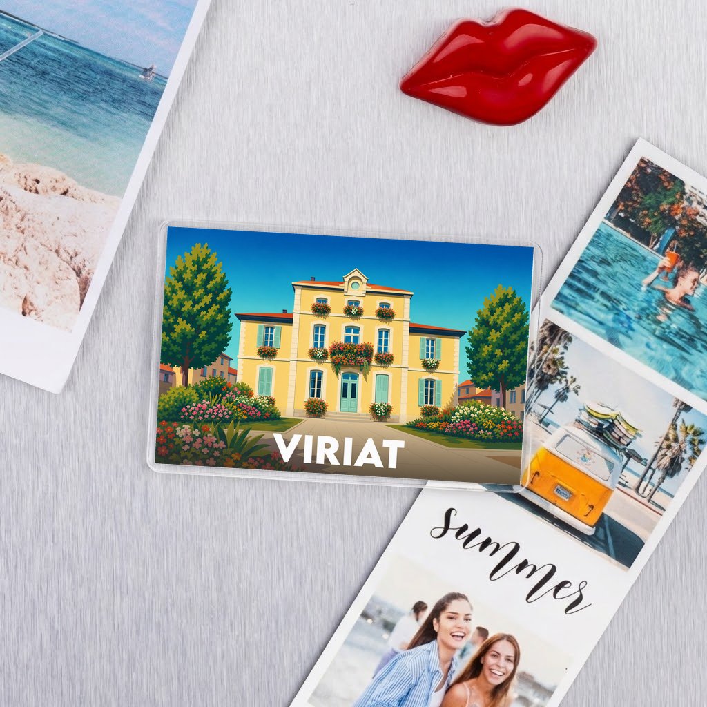 Magnet souvenir de la ville de Viriat avec une illustration stylisée.