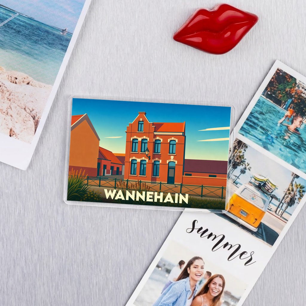 Magnet souvenir de la ville de Wannehain avec une illustration stylisée.