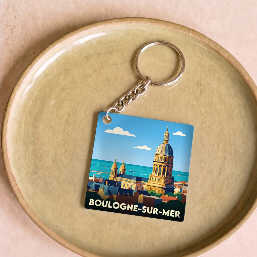Porte-clés souvenir de la ville de Boulogne-sur-Mer avec une illustration stylisée.