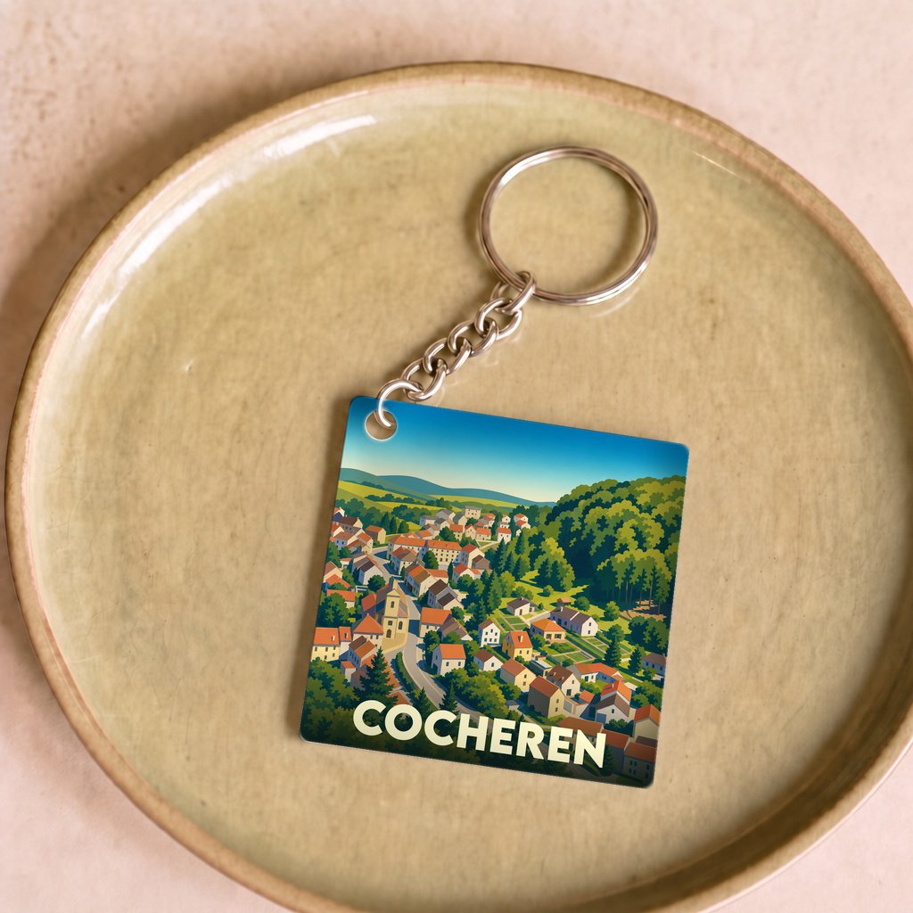Porte-clés souvenir de la ville de Cocheren avec une illustration stylisée.
