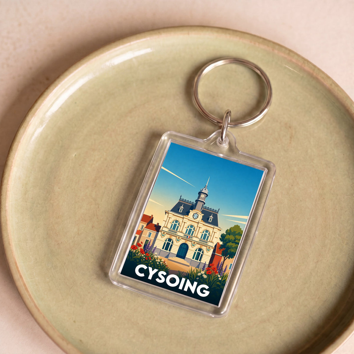 Porte-clés souvenir de la ville de Cysoing avec une illustration stylisée.