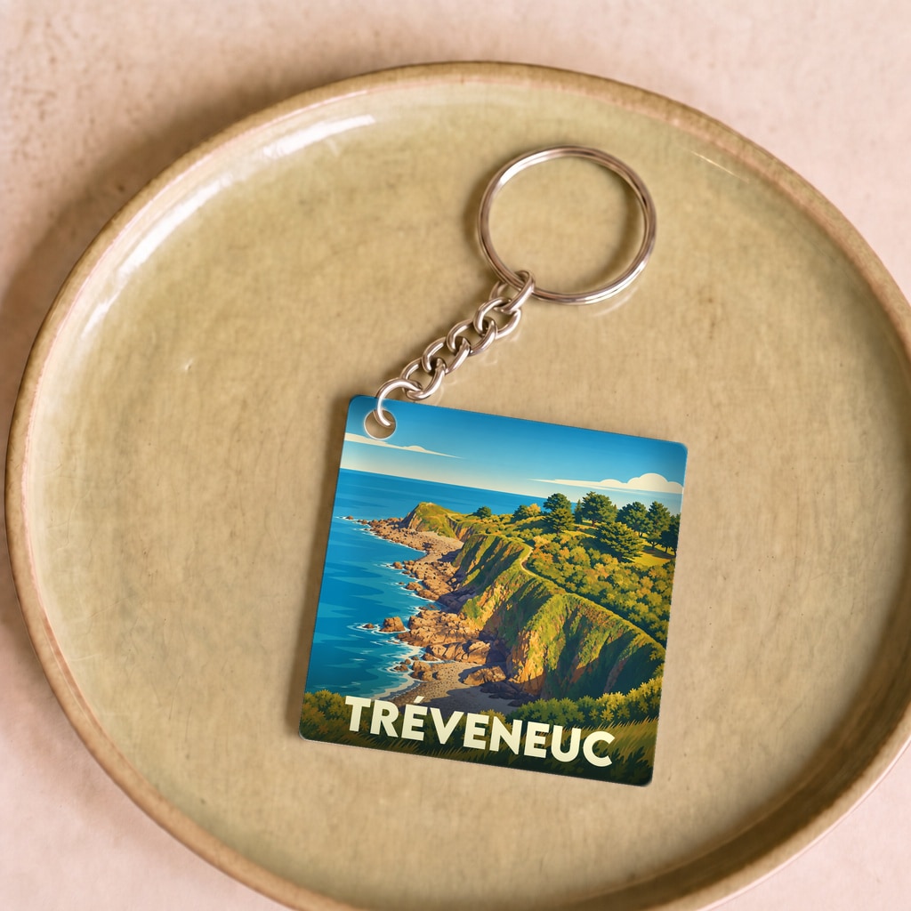 Porte-clés souvenir de la ville de Tréveneuc avec une illustration stylisée de son littoral escarpé.