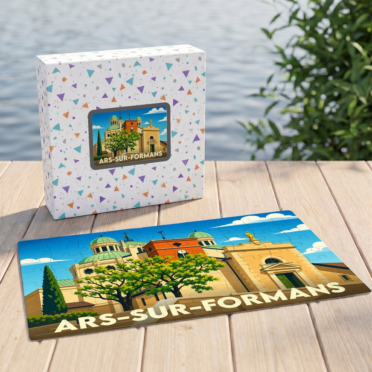 Puzzle souvenir de la ville de Ars-sur-Formans avec une illustration stylisée.