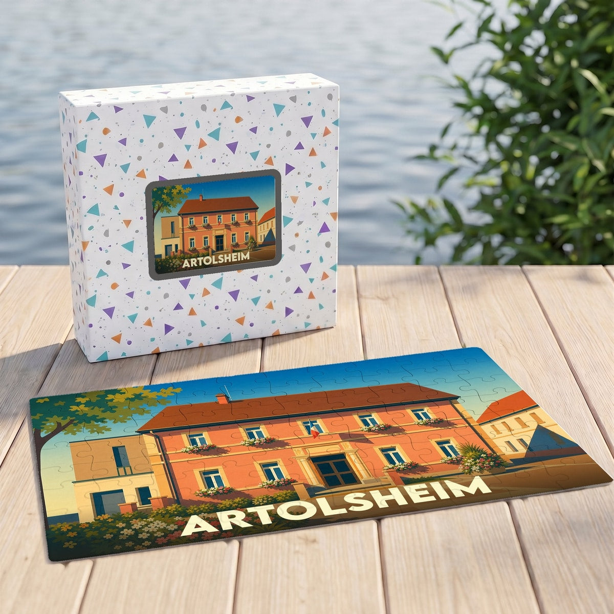 Puzzle souvenir de la ville de Artolsheim avec une illustration stylisée d'un bâtiment emblématique.