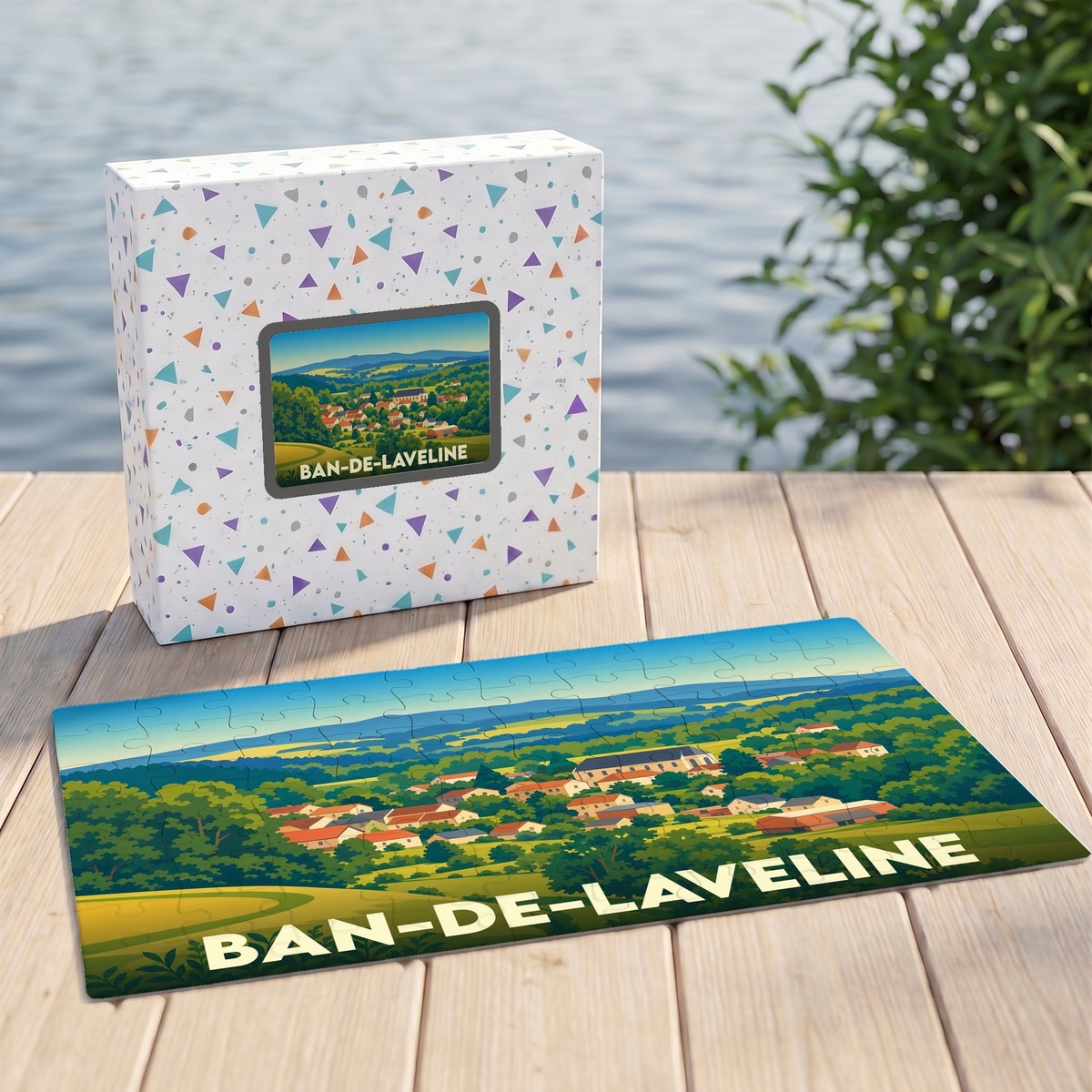 Puzzle souvenir de la ville de Ban-de-Laveline avec une illustration paysagère stylisée.