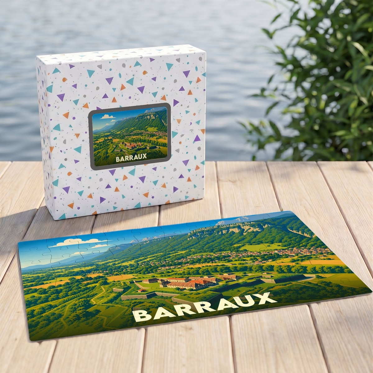 Puzzle souvenir de la ville de Barraux illustré d'un paysage panoramique stylisé.