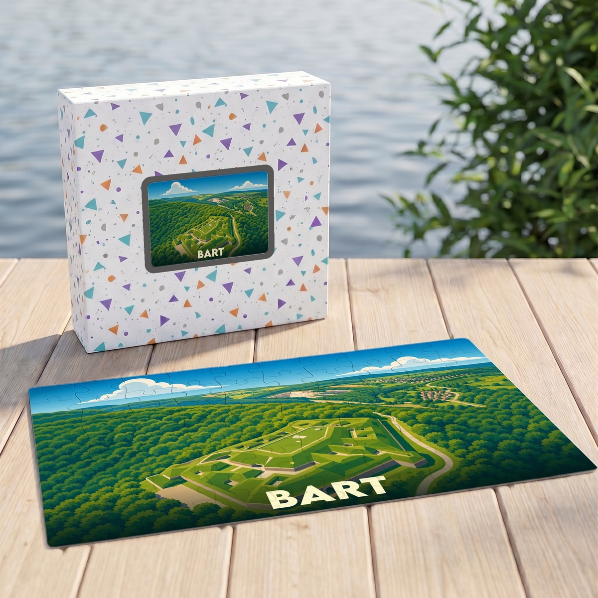 Puzzle souvenir de la ville de Bart avec une illustration de paysage verdoyant.