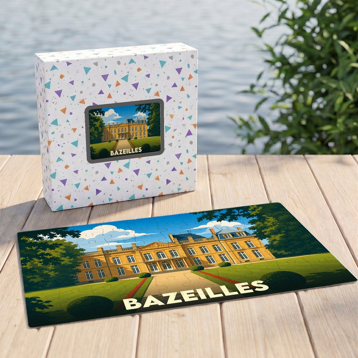 Puzzle souvenir de la ville de Bazeilles représentant son château dans un style illustré.