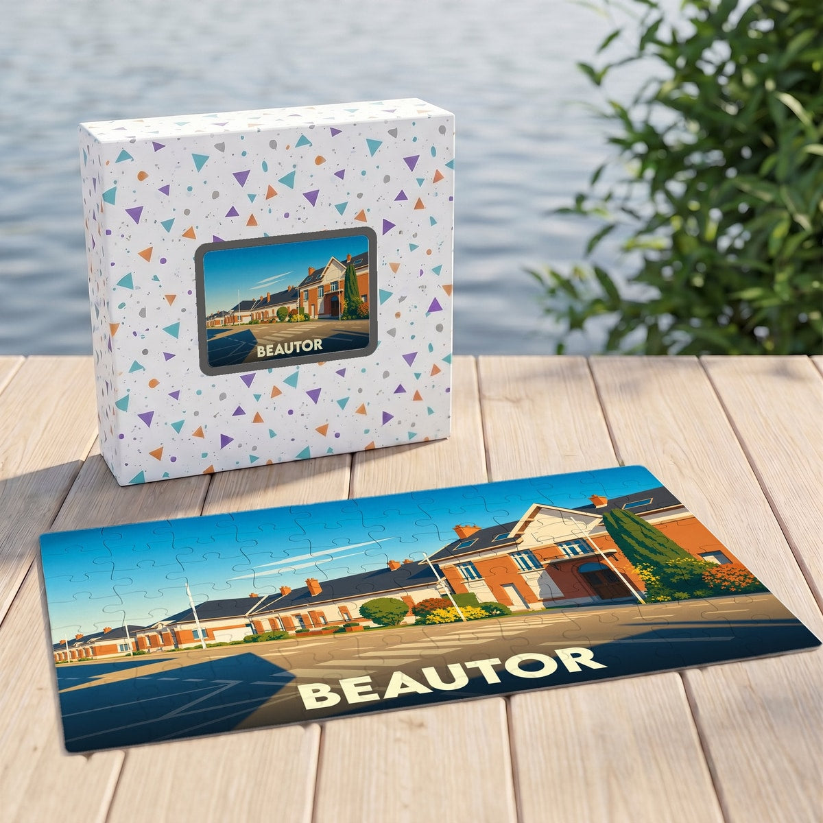 Puzzle souvenir de la ville de Beautor avec une illustration stylisée.