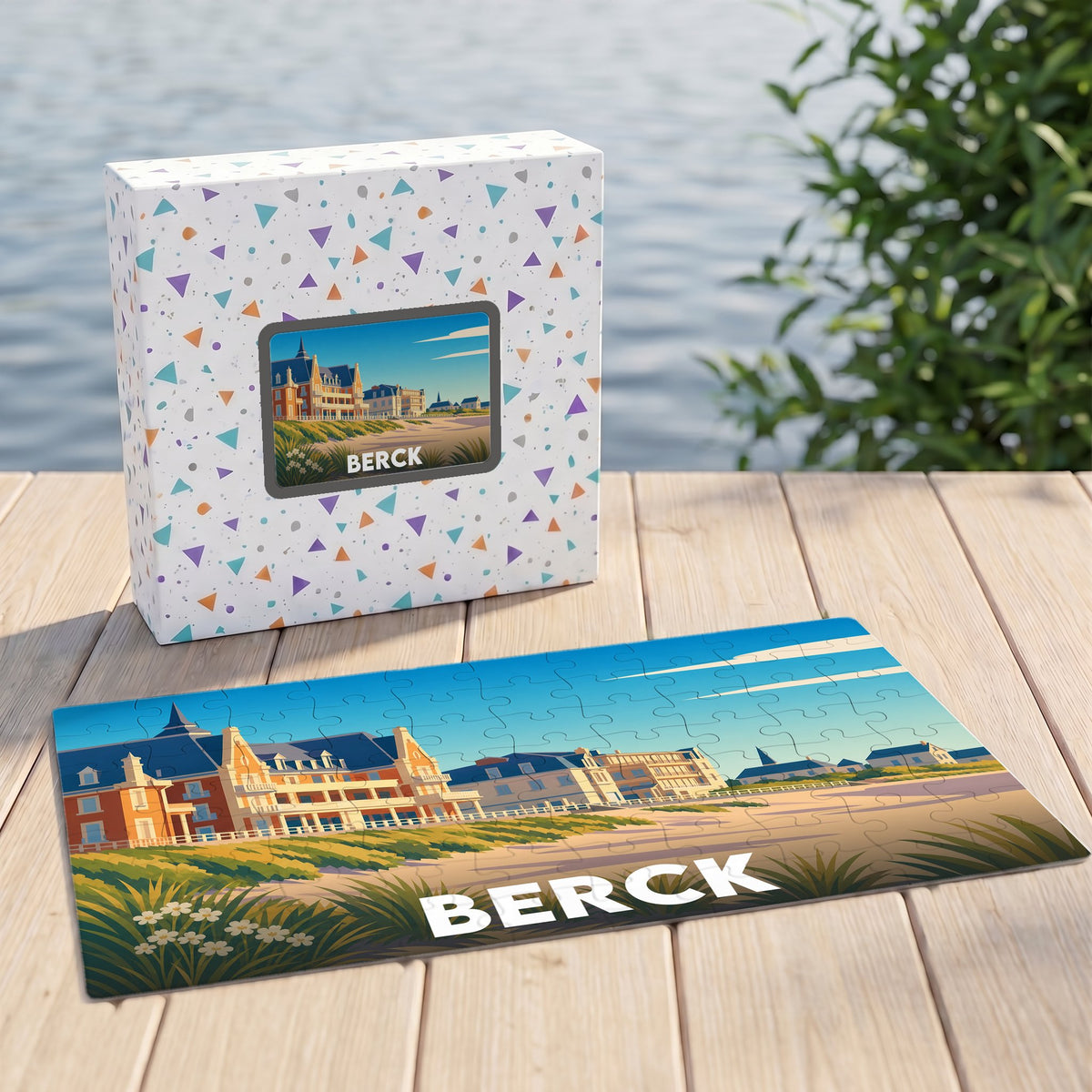 Puzzle souvenir de la ville de Berck avec une illustration stylisée de son front de mer.