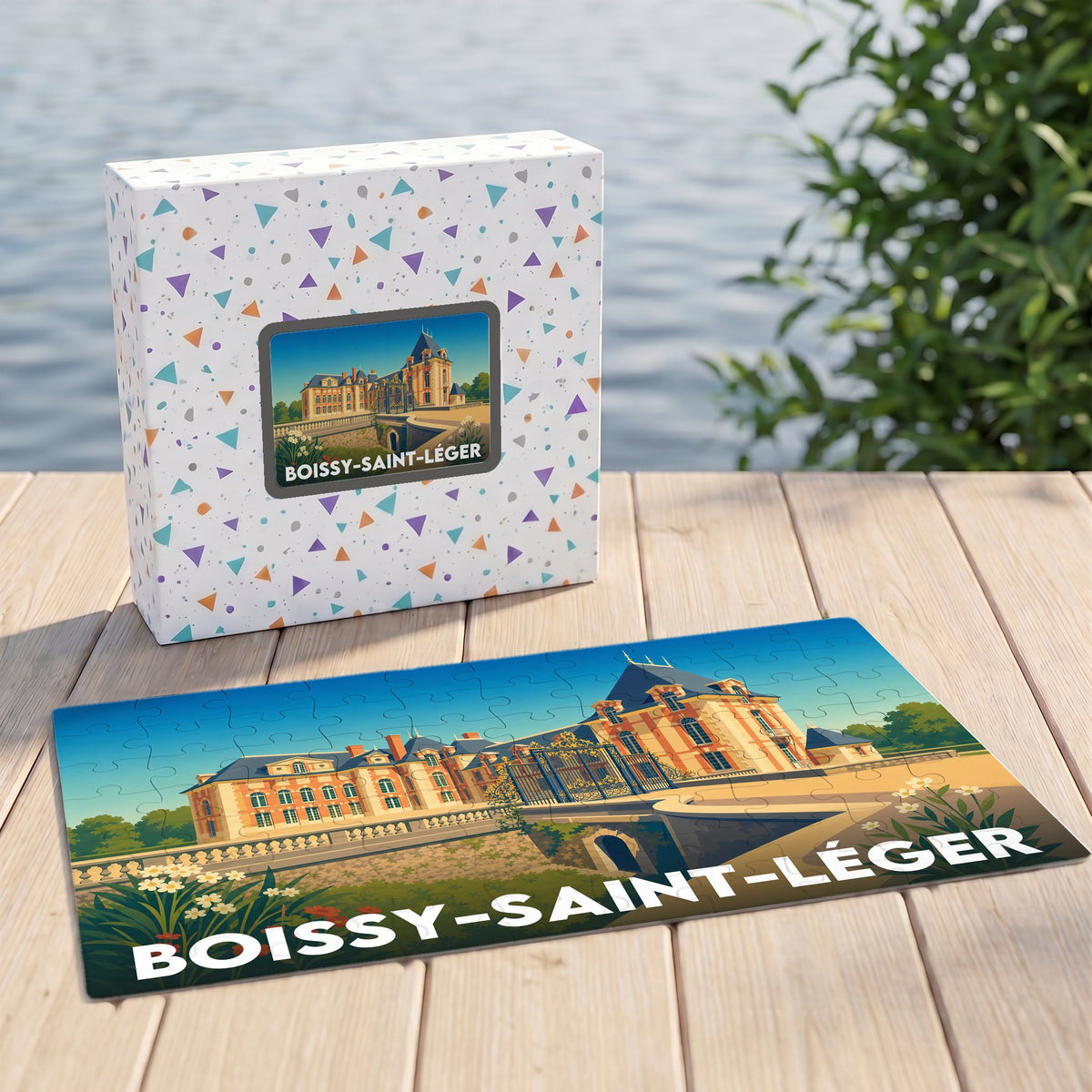 Puzzle souvenir de la ville de Boissy-Saint-Léger illustré d'un château de style classique.