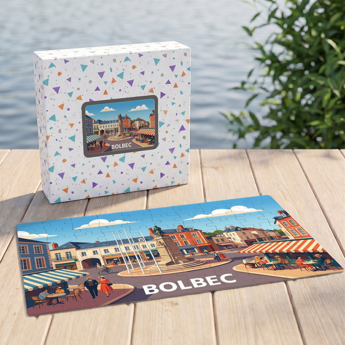 Puzzle souvenir de la ville de Bolbec avec une illustration stylisée.