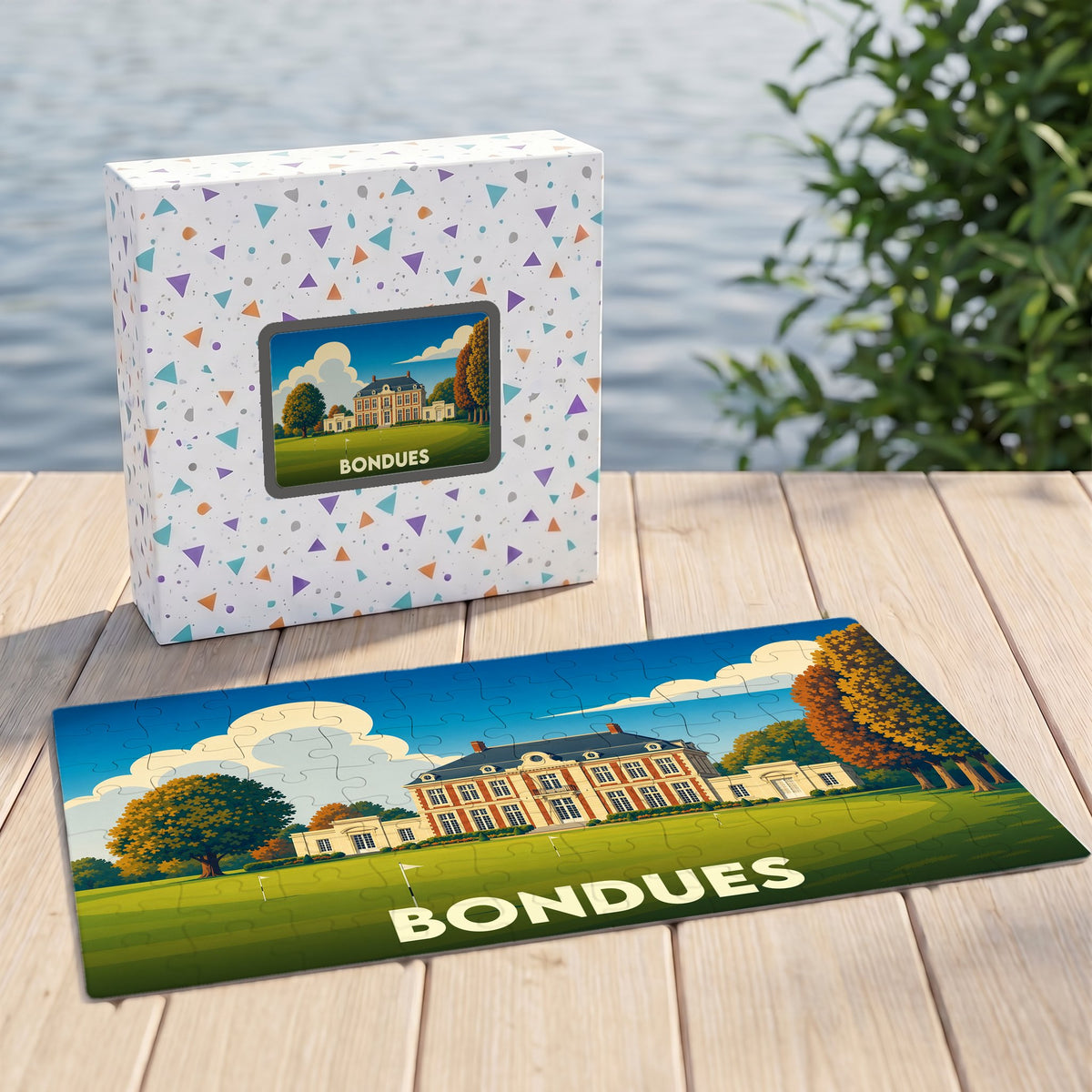 Puzzle souvenir de la ville de Bondues avec une illustration stylisée d'un domaine.