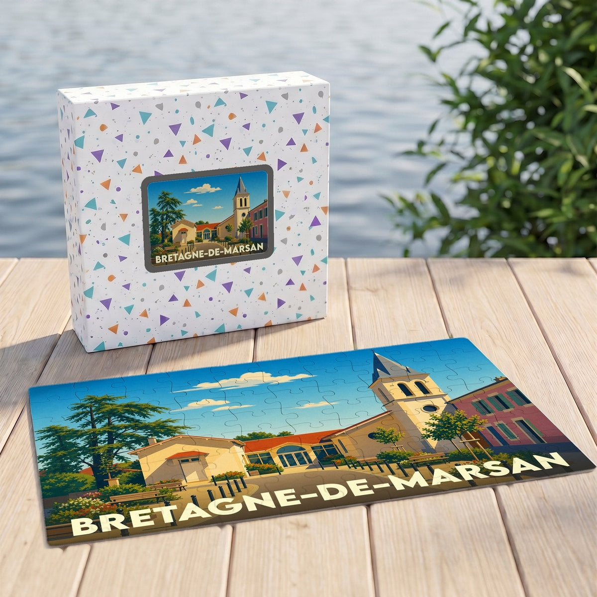 Puzzle souvenir de la ville de Bretagne-de-Marsan avec une illustration stylisée.