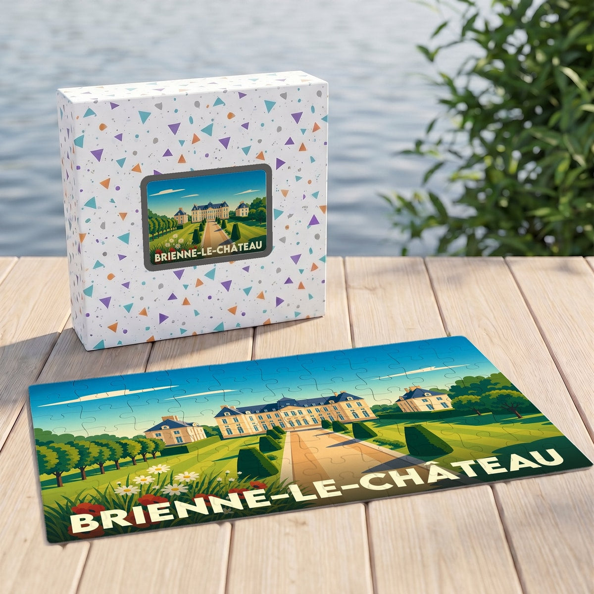 Puzzle souvenir de la ville de Brienne-le-Château avec une illustration stylisée de son château.