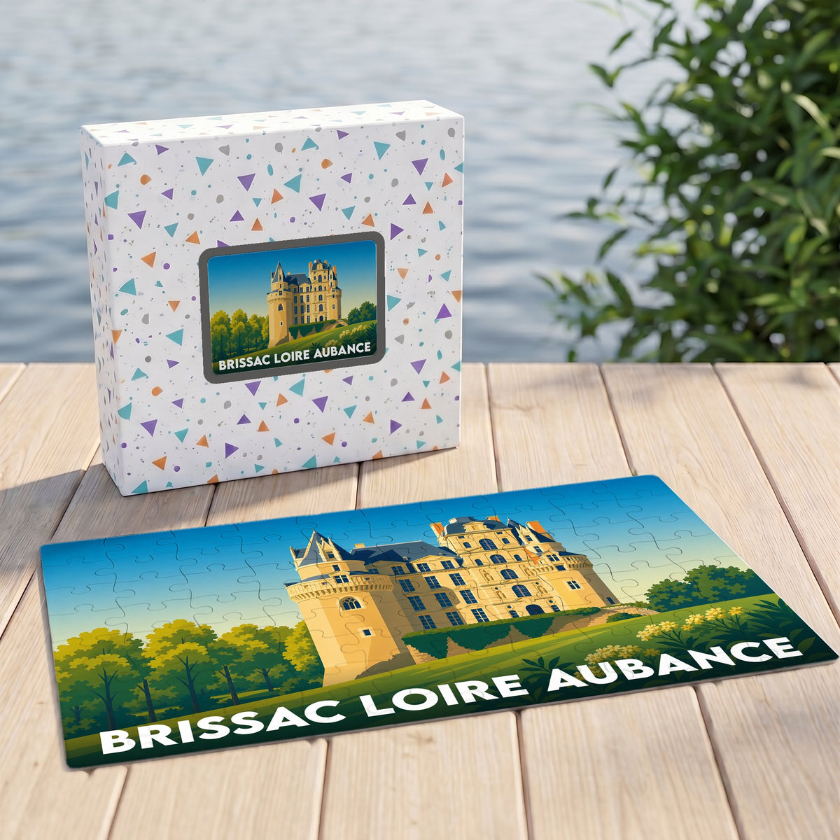 Puzzle souvenir de la commune de Brissac Loire Aubance illustré d'un château majestueux.