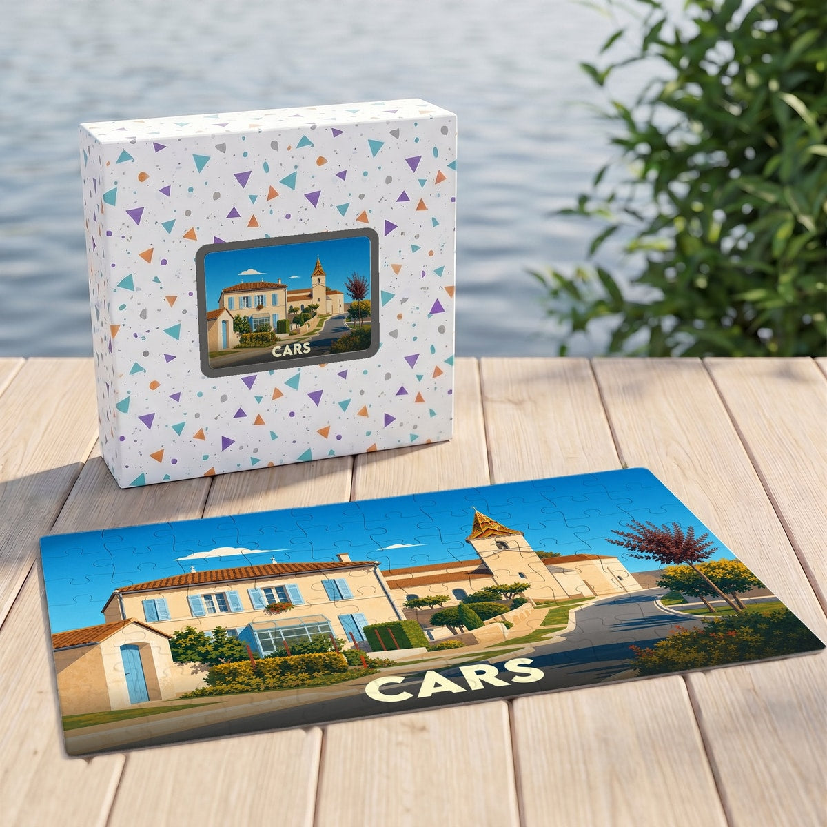 Puzzle souvenir de la ville de Cars illustré d'un paysage urbain stylisé.