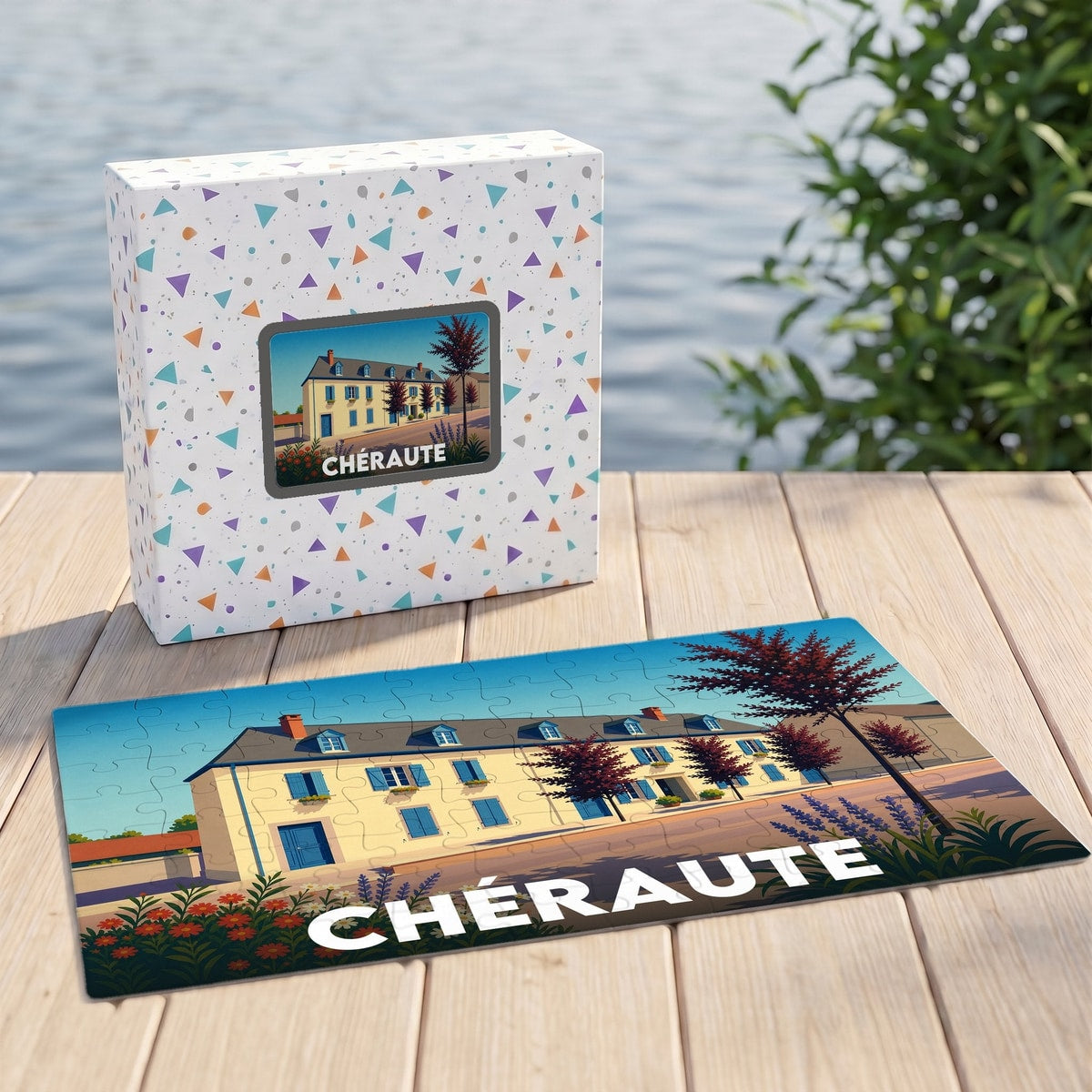 Puzzle souvenir de la ville de Chéraute avec une illustration stylisée d'une maison traditionnelle.
