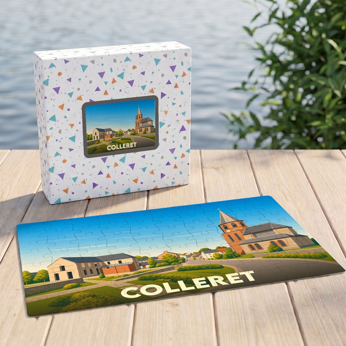 Puzzle souvenir de la ville de Colleret avec une illustration stylisée et colorée.