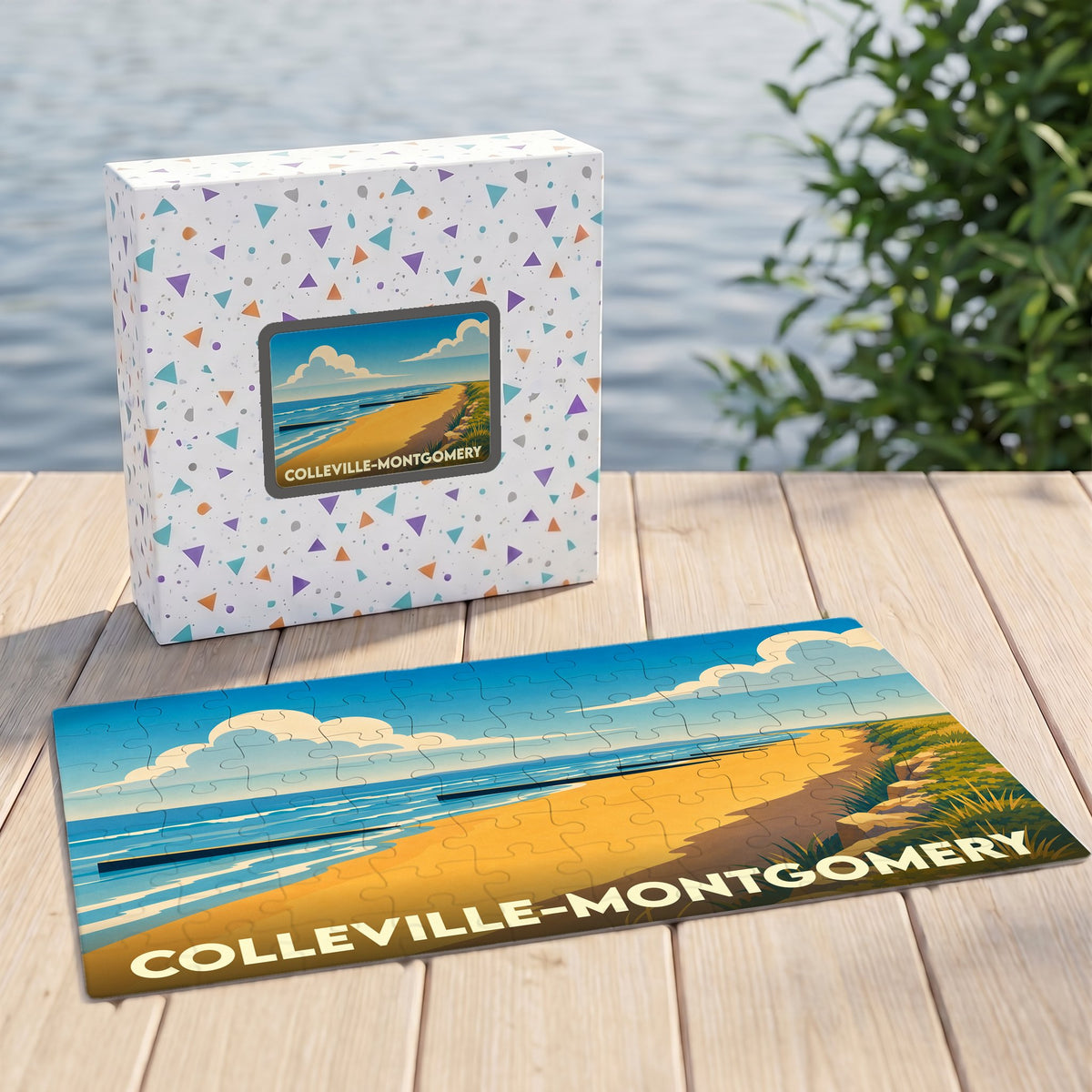 Puzzle souvenir de la ville de Colleville-Montgomery avec une illustration stylisée de sa plage.