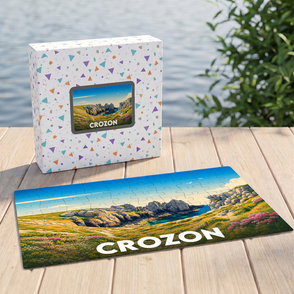 Puzzle souvenir de la ville de Crozon illustrant un paysage côtier sauvage et coloré.