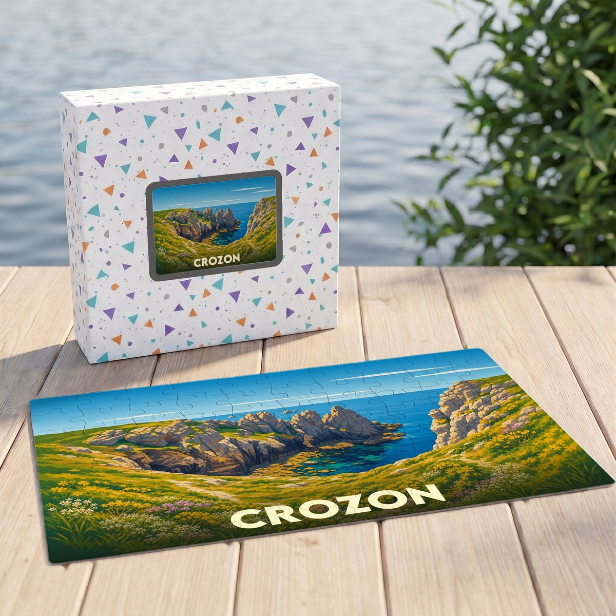 Puzzle souvenir de la ville de Crozon illustrant un paysage côtier sauvage et coloré.