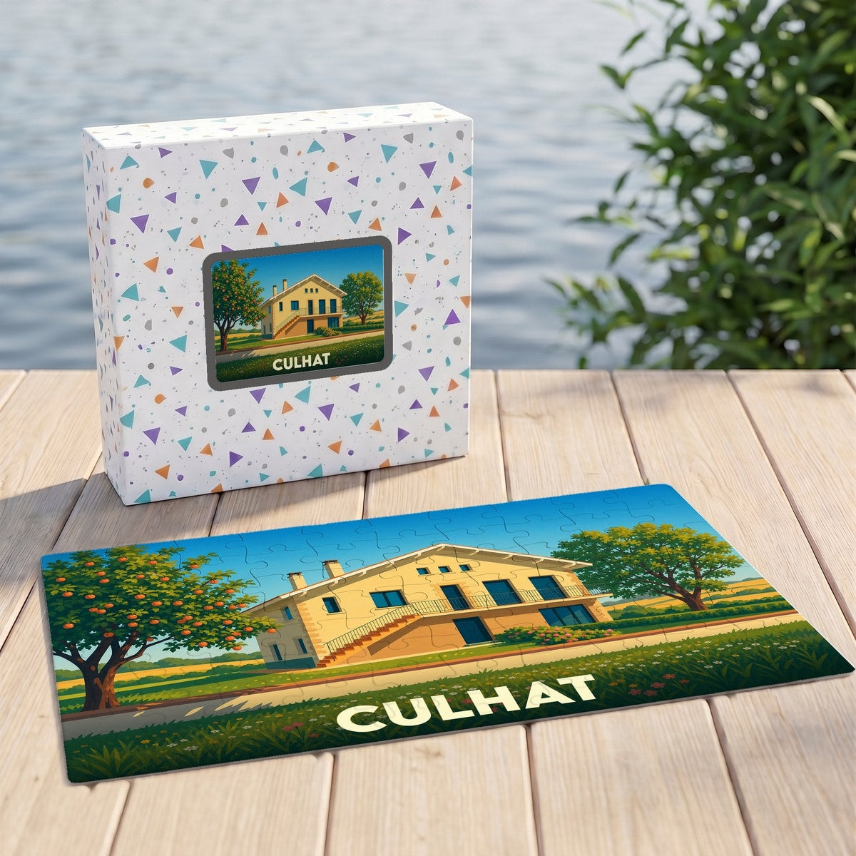 Puzzle souvenir de la ville de Culhat avec une illustration stylisée d'une maison de campagne.