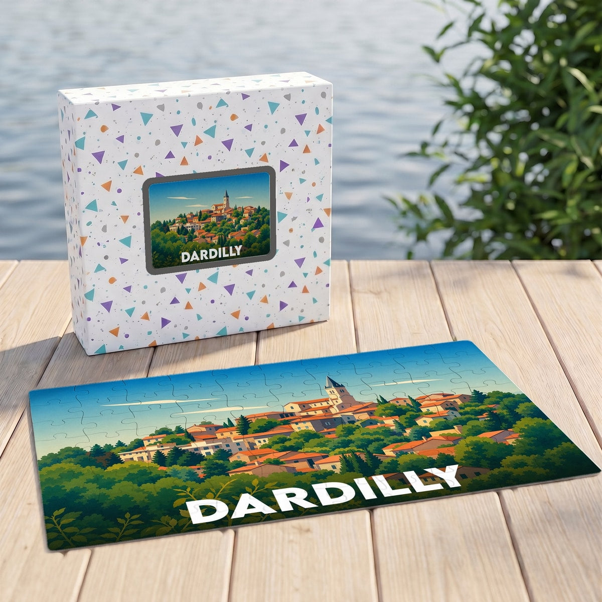 Puzzle souvenir de la ville de Dardilly avec une illustration stylisée et colorée.