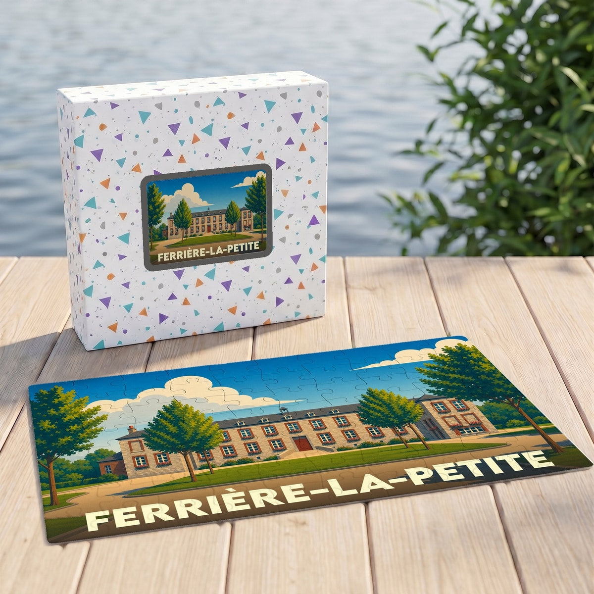 Puzzle souvenir de la ville de Ferrière-la-Petite avec une illustration stylisée.