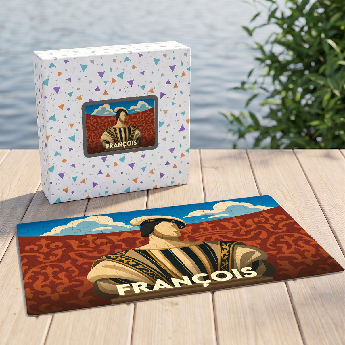 Puzzle souvenir de la ville de François avec une illustration stylisée.
