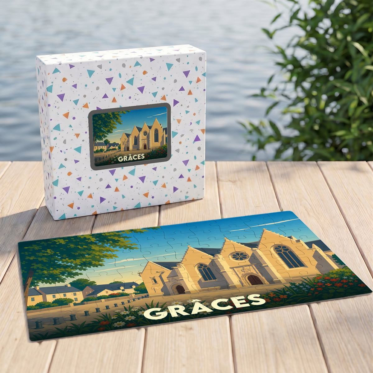 Puzzle souvenir de la ville de Grâces avec une illustration stylisée.