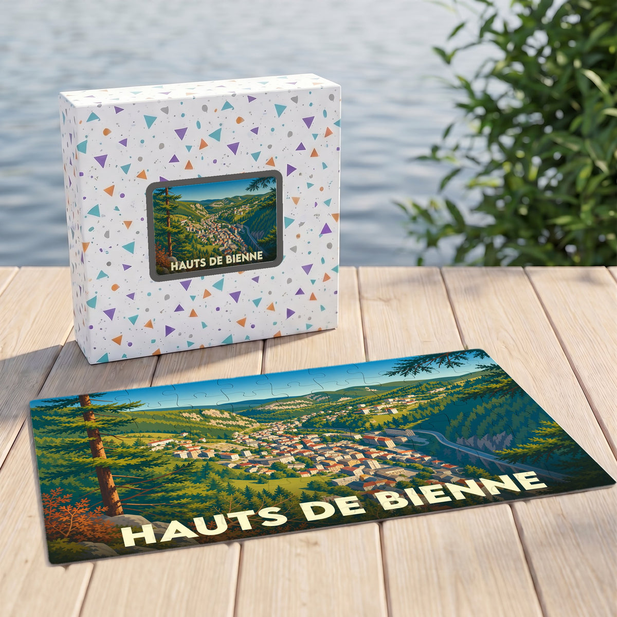Puzzle souvenir de la ville de Hauts de Bienne illustrant un paysage de vallée jurassienne.