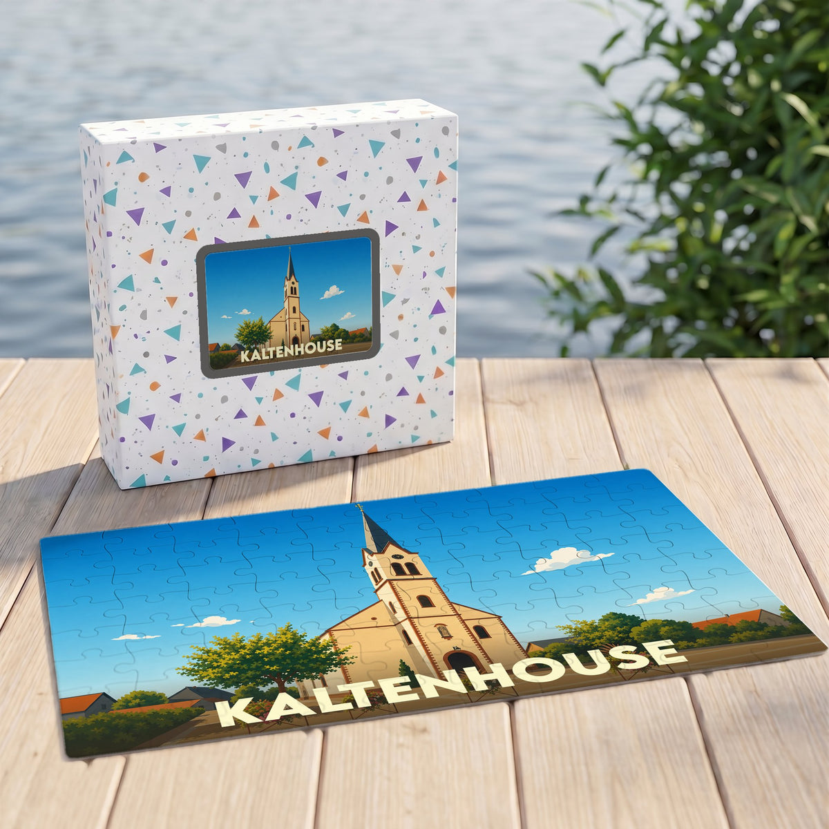 Puzzle souvenir de la ville de Kaltenhouse illustré d'une vue stylisée de son église.