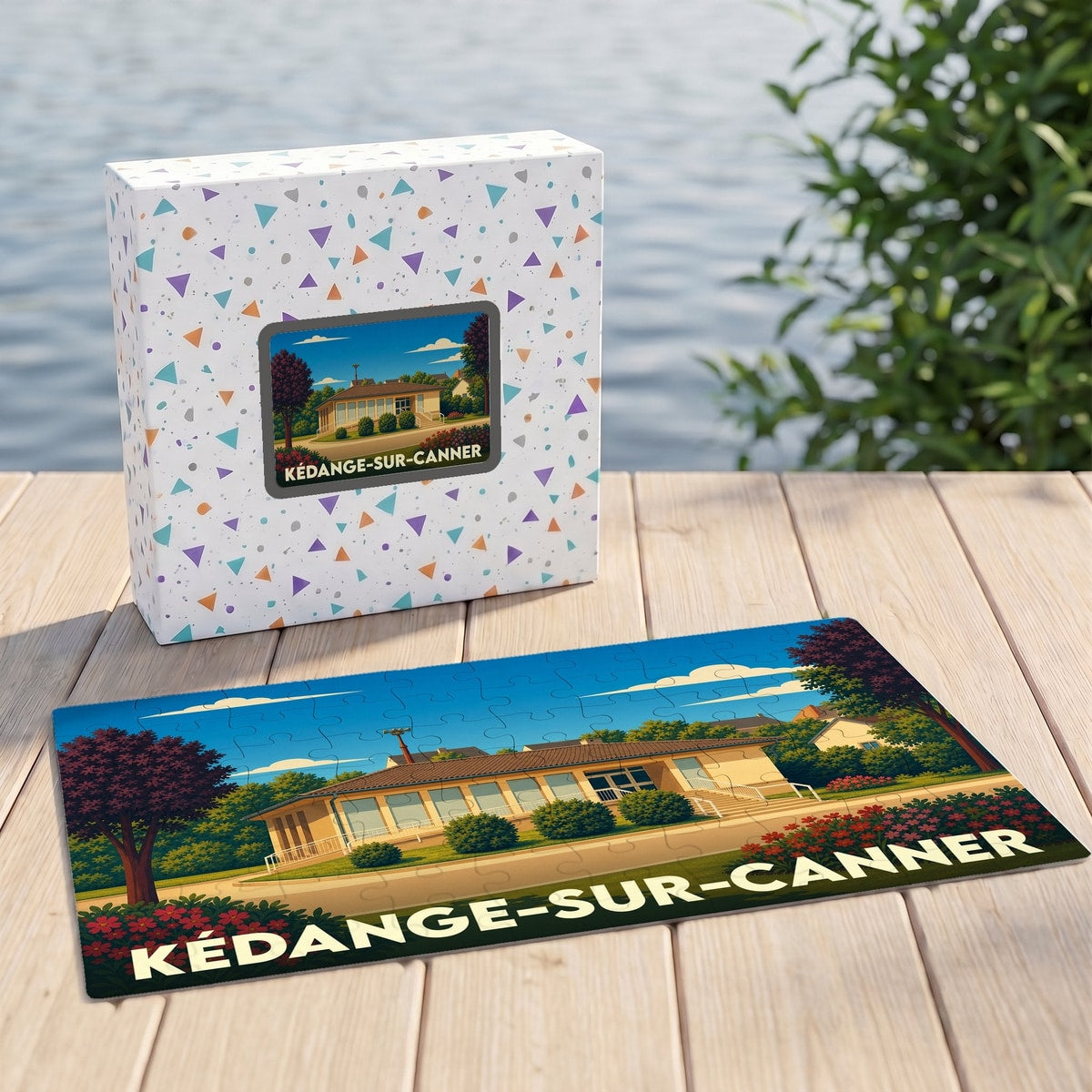 Puzzle souvenir de la commune de Kédange-sur-Canner avec une illustration stylisée du paysage local.