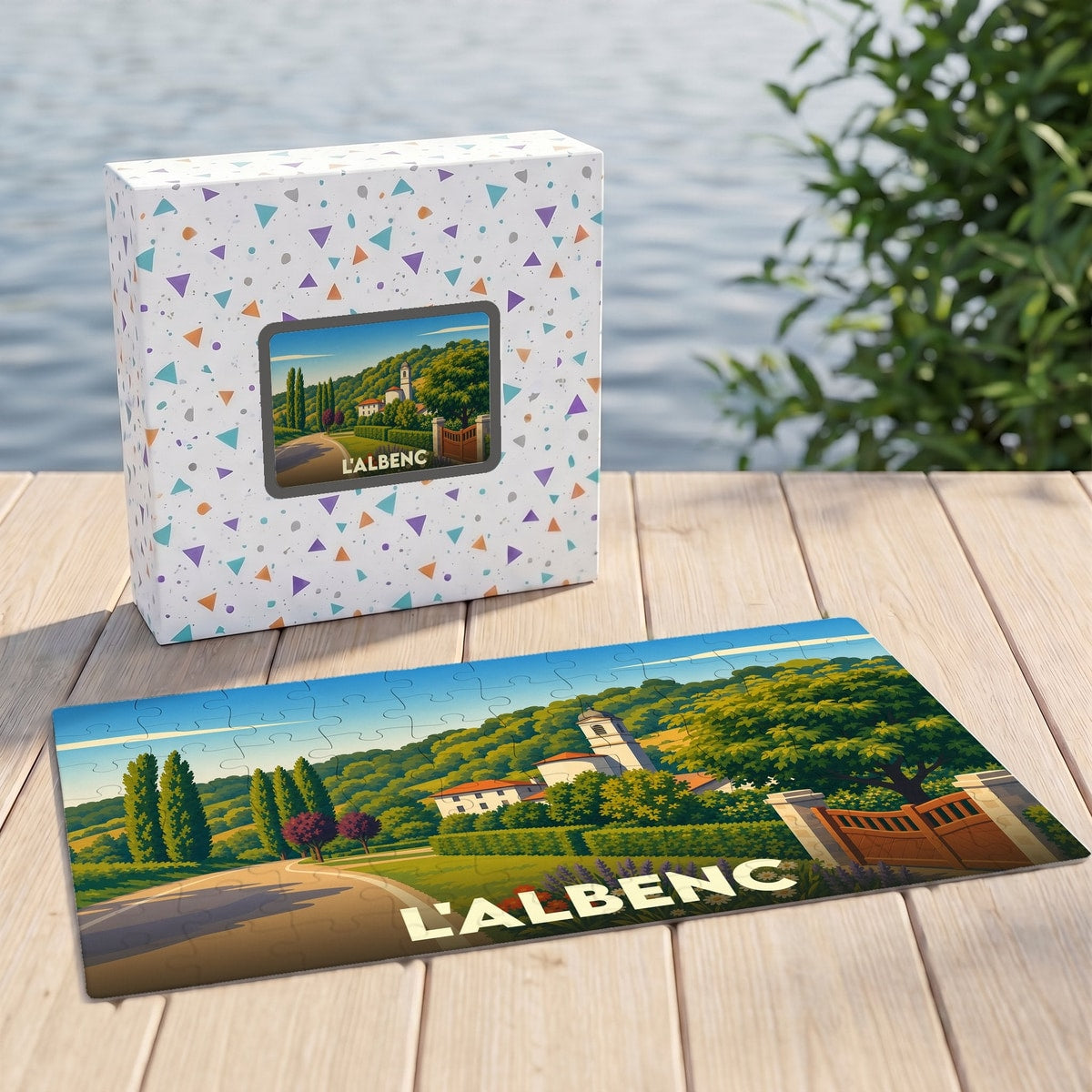 Puzzle souvenir de la ville de L'Albenc illustrant un paysage de campagne ensoleillé.