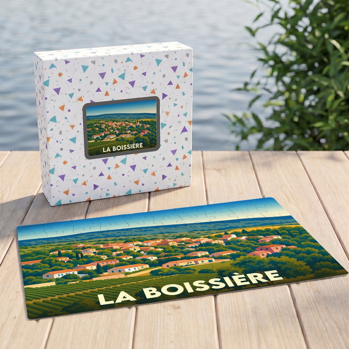 Puzzle souvenir de la ville de La Boissière avec une illustration stylisée.