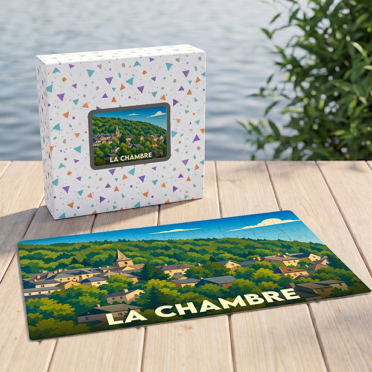 Puzzle souvenir de la ville de La Chambre avec une illustration stylisée.
