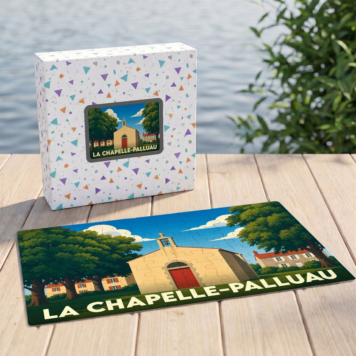Puzzle souvenir de la commune de La Chapelle-Palluau illustrant une chapelle stylisée.