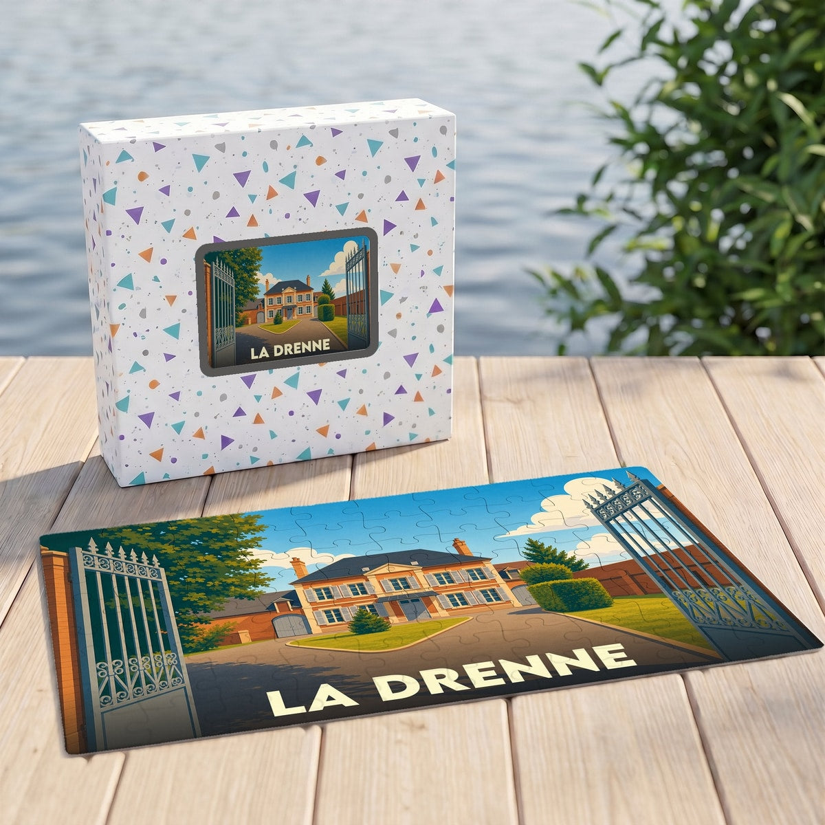 Puzzle souvenir de la ville de La Drenne avec une illustration stylisée.