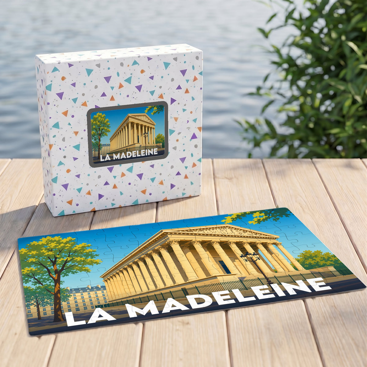 Puzzle souvenir de la ville de La Madeleine avec une illustration stylisée de son église néoclassique.
