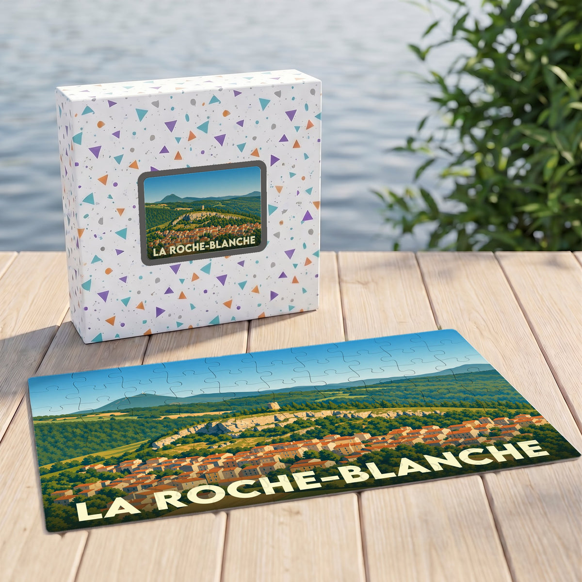 Puzzle souvenir de la ville de La Roche-Blanche avec une illustration de paysage panoramique.