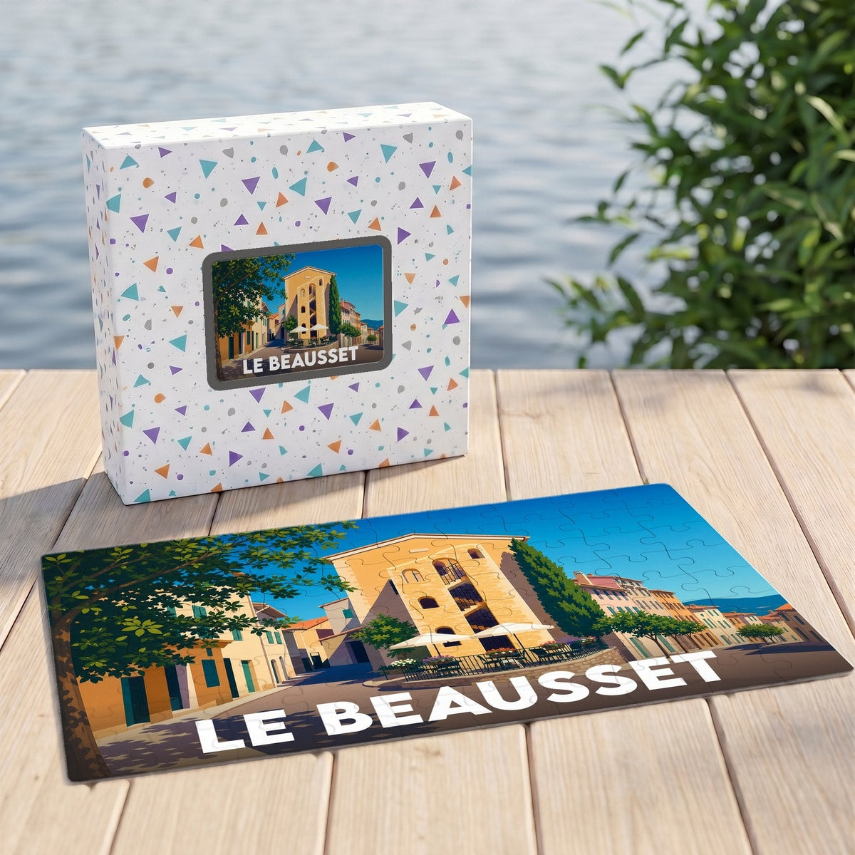 Puzzle souvenir de la ville de Le Beausset avec une illustration stylisée.