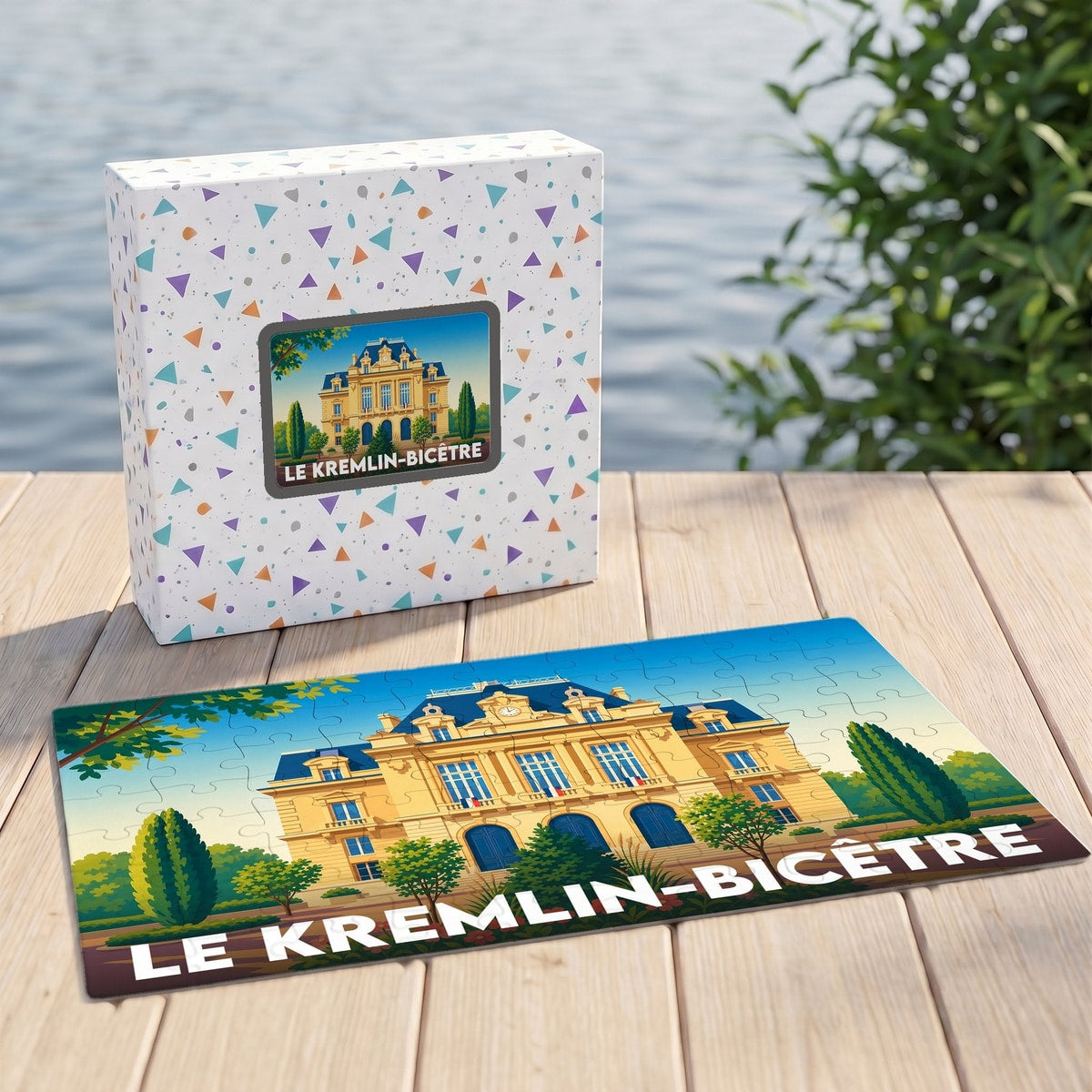Puzzle souvenir de la ville de Le Kremlin-Bicêtre avec une illustration stylisée de son hôtel de ville.