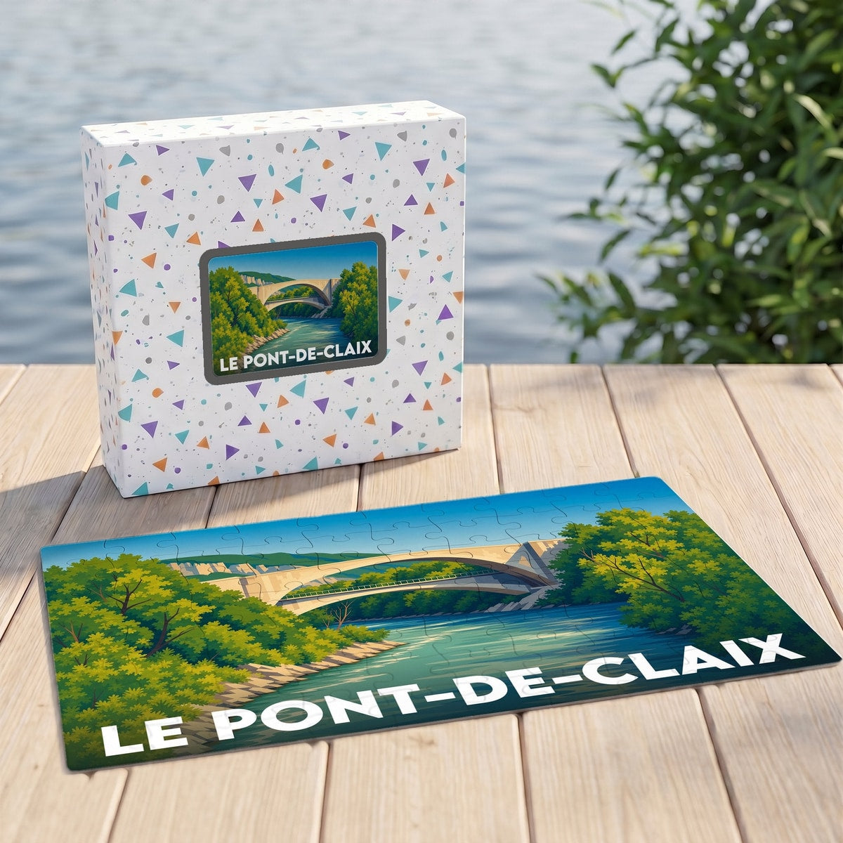 Puzzle souvenir de la ville de Le Pont-de-Claix avec une illustration stylisée des ponts sur l'Isère.